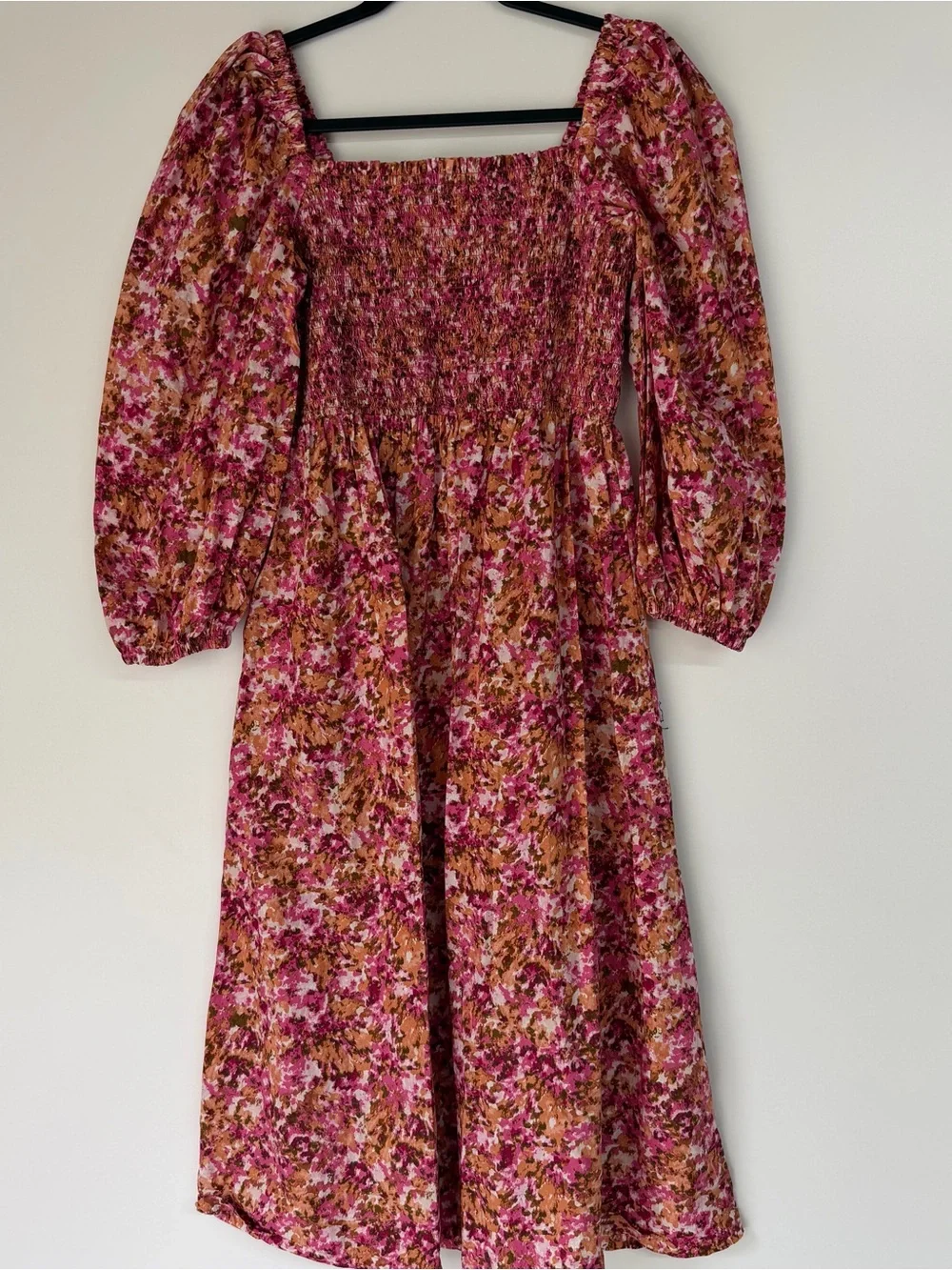 J. Crew Smocked Puff Sleeves Pink and Orange Floral dress - Picture 2 of 7
